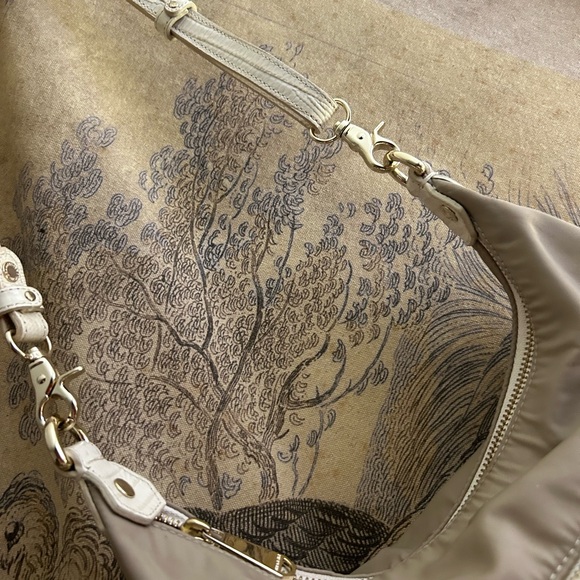 Brahmin Nylon Leather Crossbody Shoulder Hand BagTaupe & Cream - Picture 3 of 8